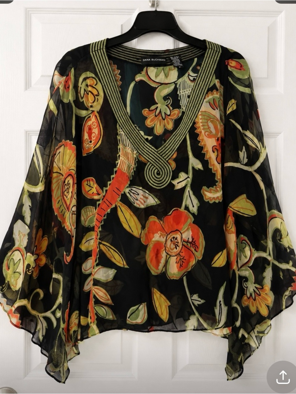 Dana Buchman Black and Orange Floral Blouse